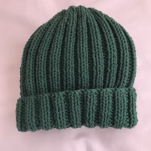 Unisex Chunky Hand Knitted Dark Green Beanie Hat Cap