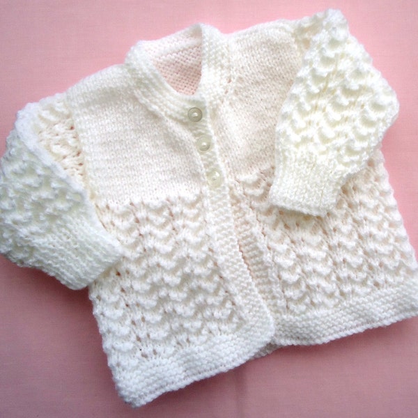 Hand Knitted MATINEE coat, Lace skirt plain top,  16" chest, Birth to 3 Month, White, Boy /Girl, Baptism/Naming Day, Cardigan/Sweater.