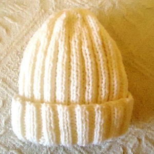 Unisex Chunky Hand Knitted Beanie Hat Cap Cream