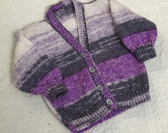 Hand Knitted Baby V Neck Cardigan, Boy/Girl Jacket, Jumper, Coat.,6 to 12 Month,   Chest  20" / 22"