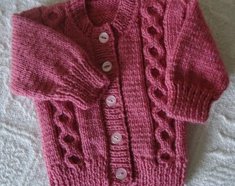 Hand Knitted Baby Cable, Round Neck Drop Shoulder, 0 to 3 Months,     Chest  16" to 18"