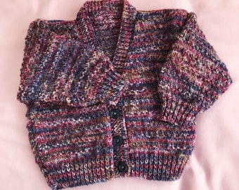 Hand Knitted Cardigan/Jumper/Sweater/Jacket  Multi-coloured  Chest 22/24"