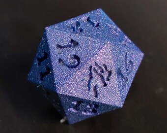 Raw blue spindown D20 dice