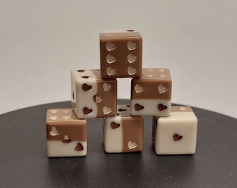 Made to order Double chocolate heart pipped D6 set of 6 resin dice