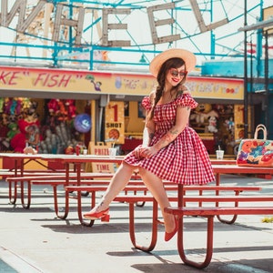 MTO Loretta Dress Red Gingham Large Checks image 2