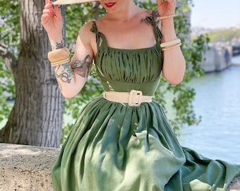 MTO - Kelly Dress in Hunters Green Linen