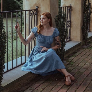 MTO - Loretta Dress in Carolina Blue Linen