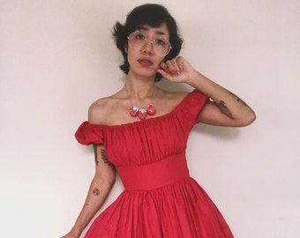 Loretta Dress in Cardinal Red Cotton