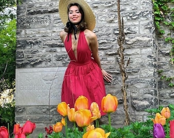 MTO - Charlotte Dress in Cardinal Red Cotton