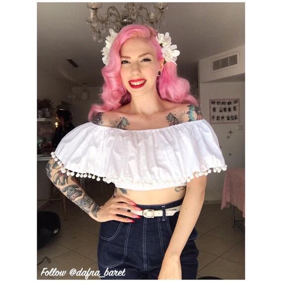 Bardot Top in White Cotton - Etsy