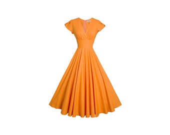 RTS - Size S - Helen Dress in Pumpkin Orange Cotton