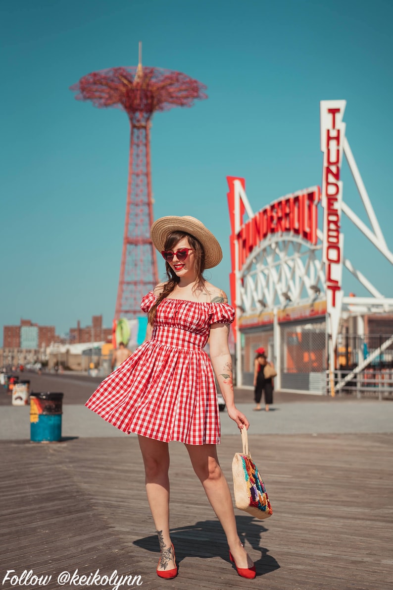 MTO Loretta Dress Red Gingham Large Checks image 3