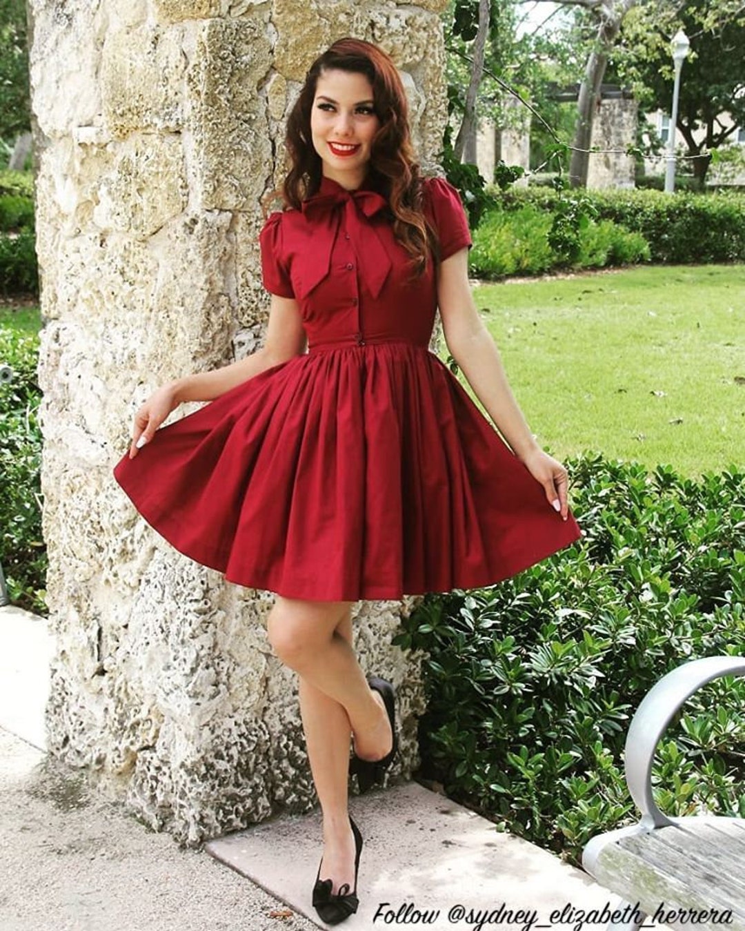 MTO Bonnie Dress in Burgundy Cotton -  Israel