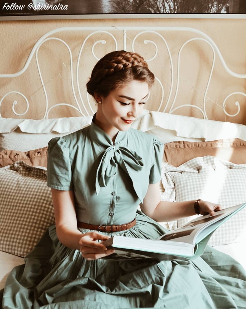 Bonnie Dress in Jade Green Cotton image 6
