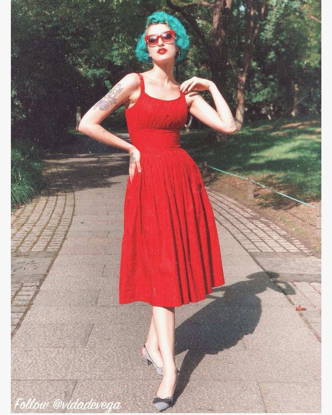 red cotton dress