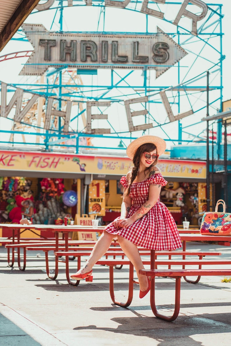 MTO Loretta Dress Red Gingham Large Checks image 2