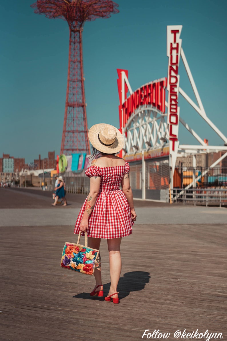 MTO Loretta Dress Red Gingham Large Checks image 5