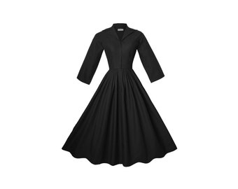 RTS - Size S - Natalie Dress in Raven Black Cotton