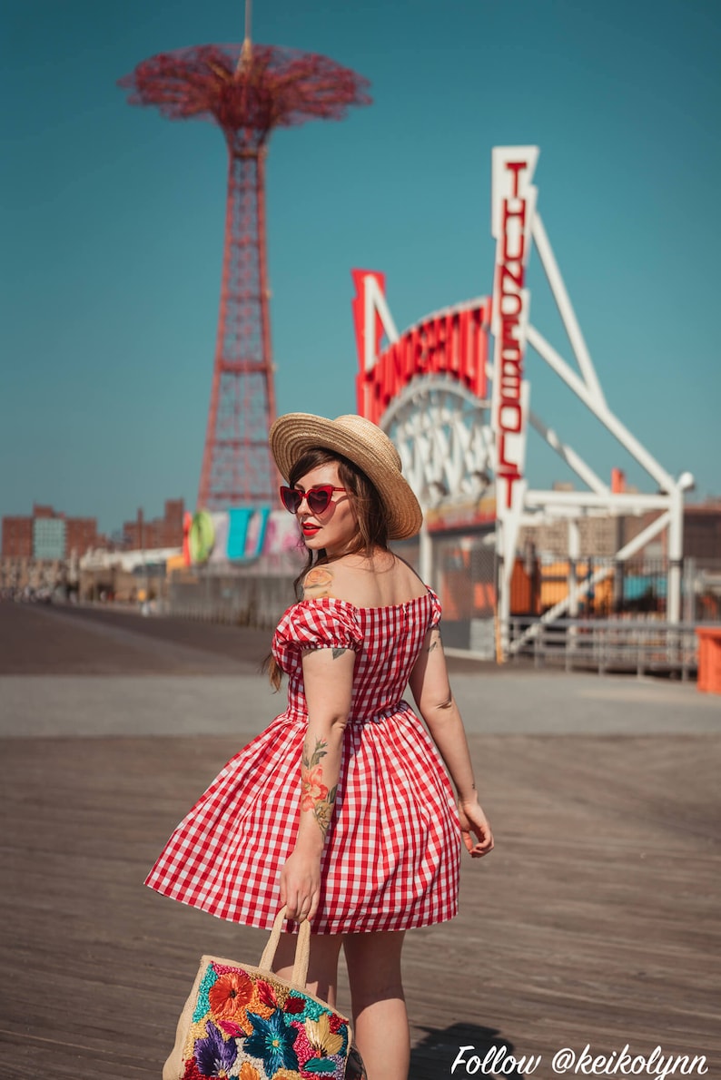 MTO Loretta Dress Red Gingham Large Checks image 4