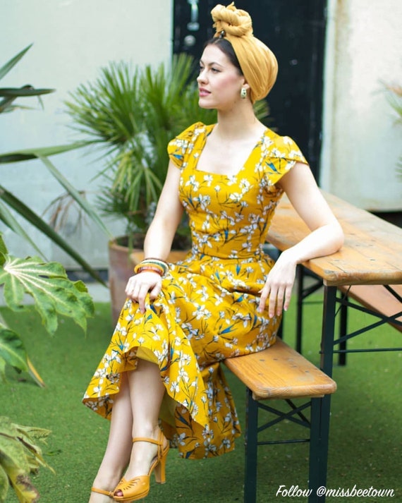 Ava Dress Mustard Dent De Lion Floral Print Etsy Ava Dress Mustard Dent De Lion Floral Print Etsy