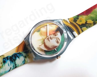1990s 1997 Swatch watch 'The Lady & the Mirror' GN170 34mm, 1990s Miran Fukuda layered Baroque painting design, excellent unworn, no box