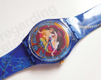 1990s 1993 Swatch watch 'Teaze' GN136 34mm, classic design, blue plastic strap, very good gently used condition