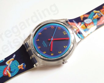時計 Vintage Swatch Watch 1984 Squiggly LR104 Vintage Ladies Swatch Watch Squiggly LR104 1984 by ThatIsSoFunny