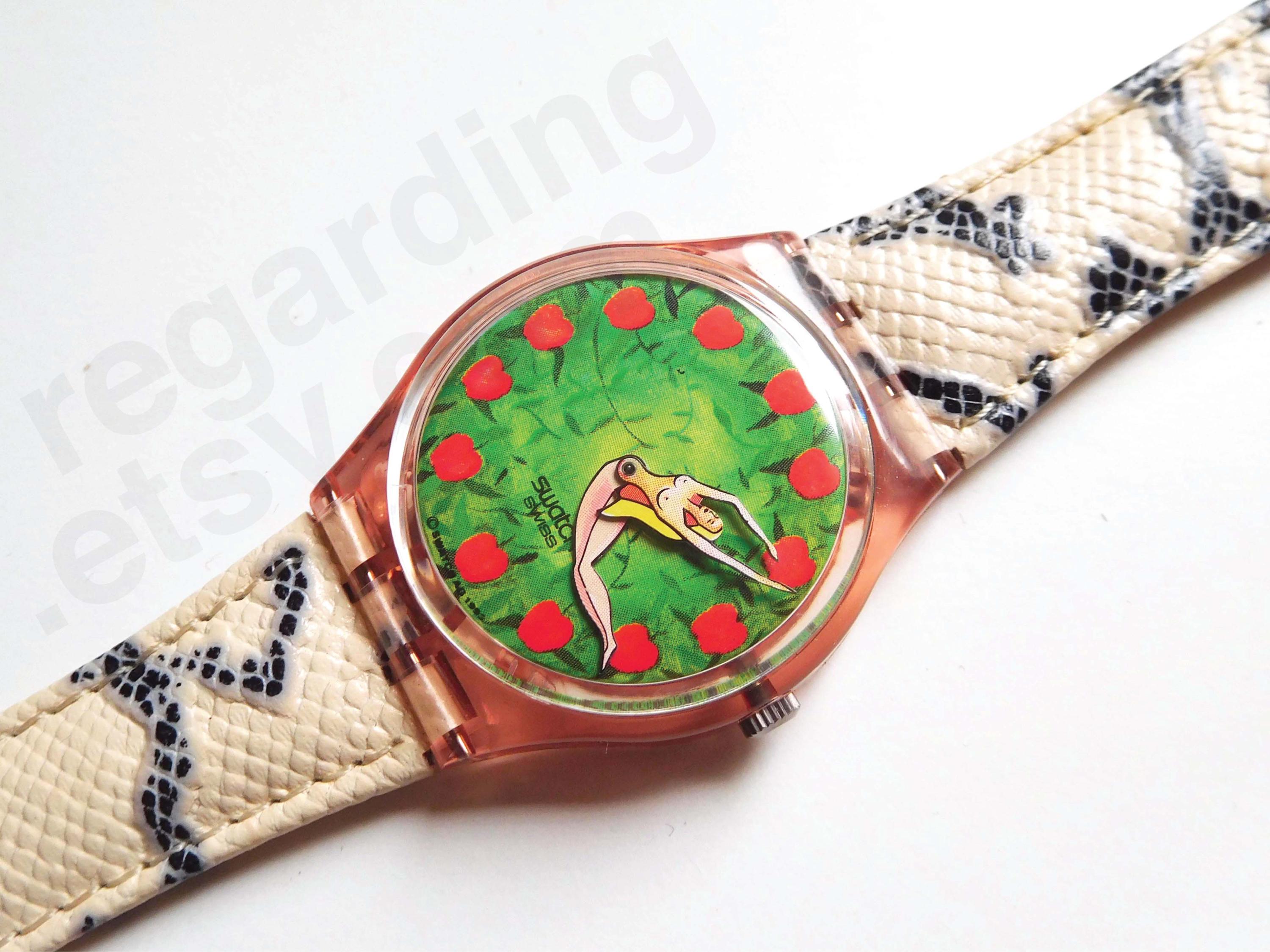1990s 1993 Swatch 'first' GP108 Watch 34mm, Garden of Eden Design