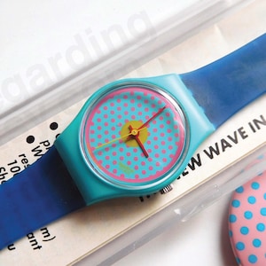 1980s 1986 Swatch Watch LL100 'pink Dots' + Vintage Pin, 25mm