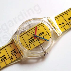 1990s 1997 Swatch Watch 'metrica' GK263 34mm, Yellow Blue Tape
