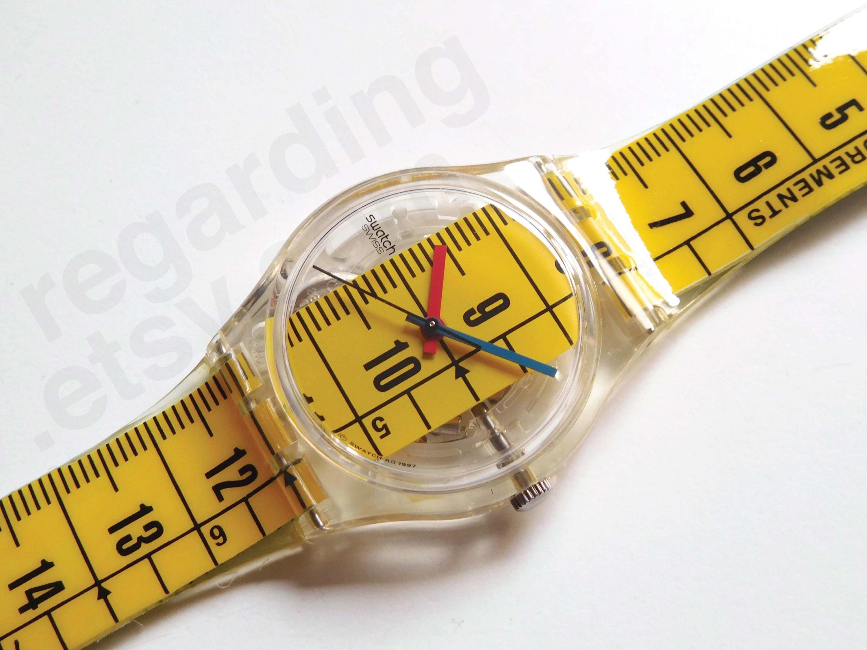 1990s 1997 Swatch Watch 'metrica' GK263 34mm, Yellow Blue Tape