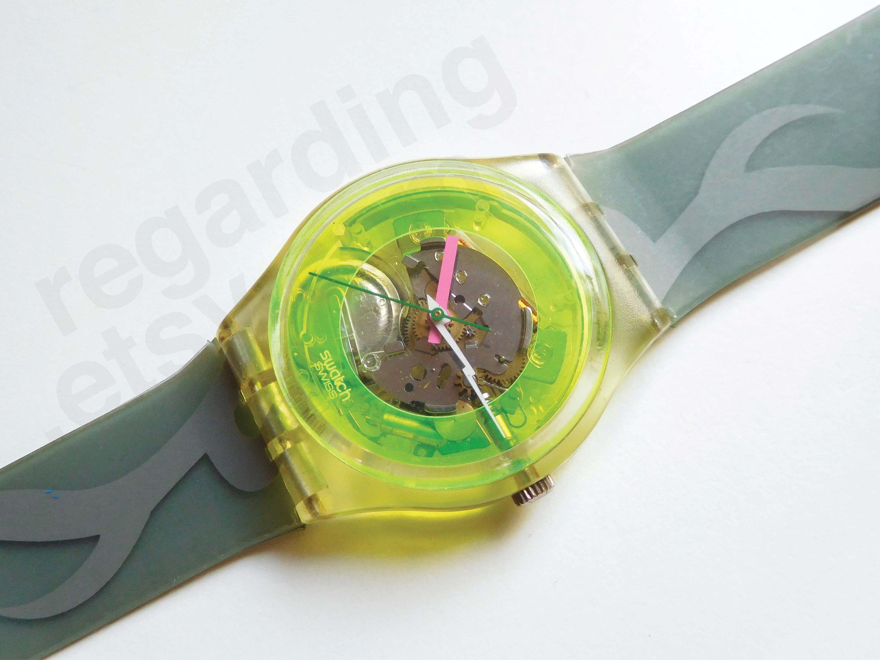 1980s 1985 Swatch Watch 'techno Sphere' GK101 34mm, Neon Acid
