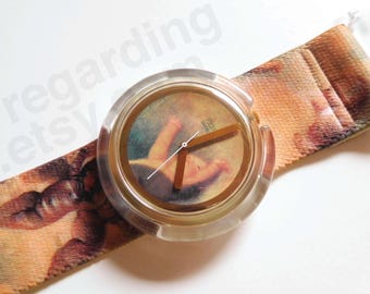 1990s 1991 Pop Swatch watch PWK168 'Putti' 39mm, Vivienne Westwood cherub design, good used condition, no box
