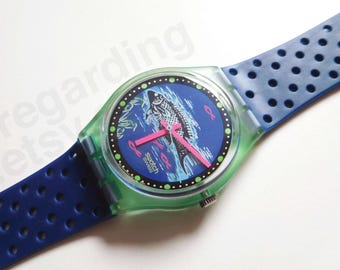 時計 Vintage Swatch Watch 1984 Squiggly LR104 1980s 1984 Swatch Watch LR104 'squiggly', 25mm Ladies Kids