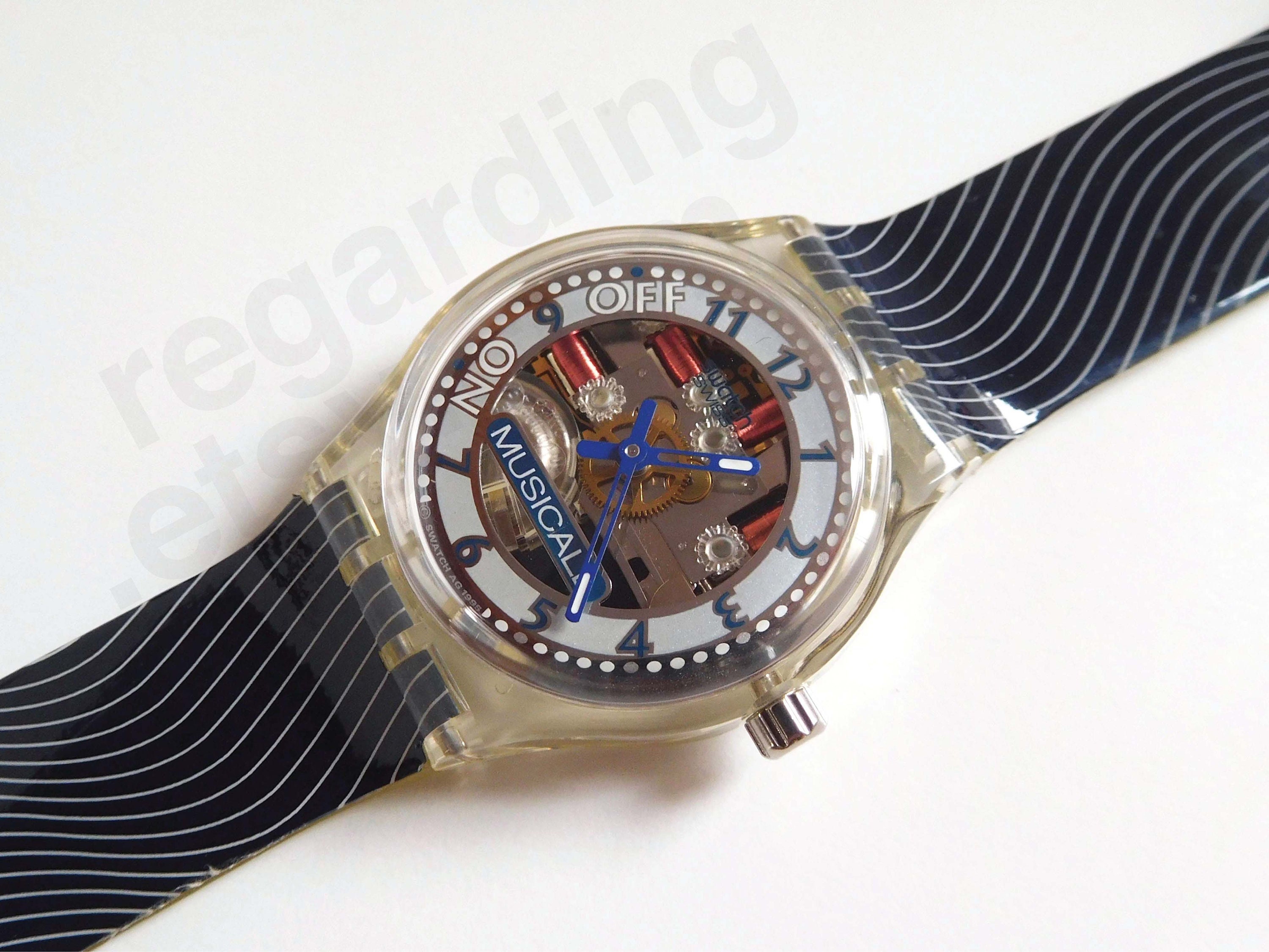 1990s 1995 Swatch Watch 'blue Through' SLK110 Musicall Alarm