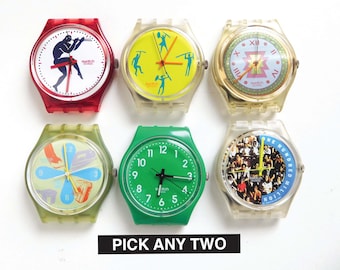 Swatch watch heads, pick 2, all working, good used condition, standard 34mm size colorful