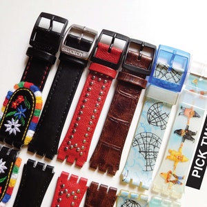 Swatch brand 17mm leather plastic straps // pick 2 // replacement bands for Gents, Chrono, Scuba, good unworn condition