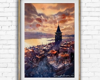 Istanbul Sunset Watercolor Artprint