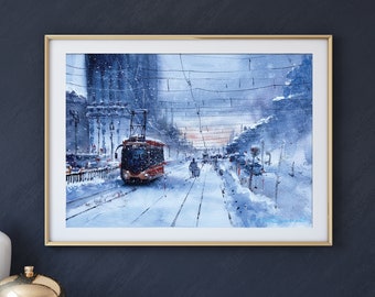 Snowy Saint Petersburg Original Watercolor Painting