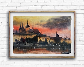 Prague watercolor painting Art print