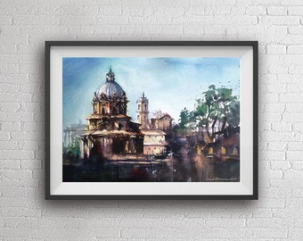 Rome watercolor painting art print