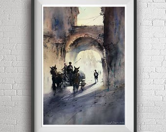 Old Istanbul watercolor painting art print