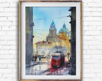 Prague watercolor painting art print