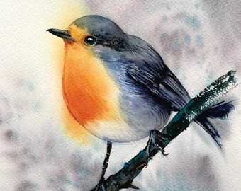 Robin bird original watercolor painting