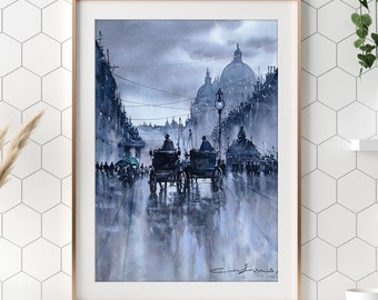 Old London Original Watercolor Landscape