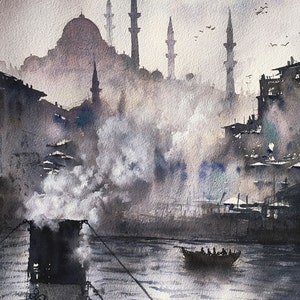 Istanbul Suleymaniye Mosque watercolor painting art print image 2