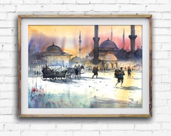 Old Istanbul Watercolor Art Print
