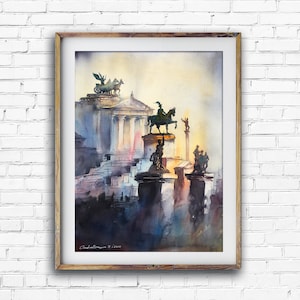 Impresión artística de pintura de acuarela de Roma