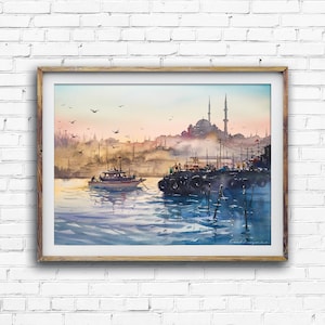 Istanbul Sunset over the Bosphorus – Watercolor Art Print
