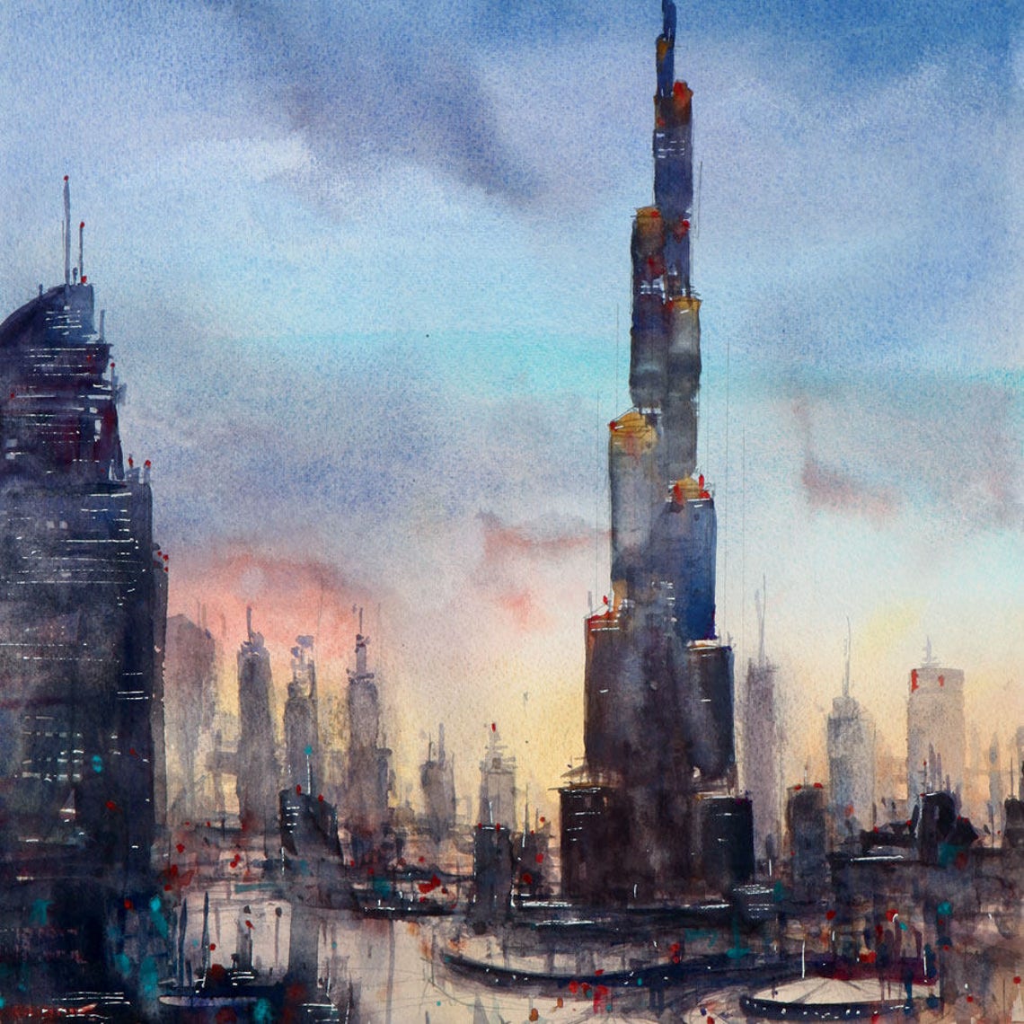 Dubai Watercolor Painting Art Print Etsy